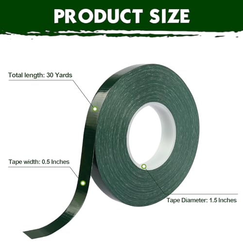 DOMMARE Floral Tape Green Flower Tape, 4Pcs Flower Wrapping Waterproof Tape, Floral Bouquet Supplies for Bouquet Flower Arranging Flowers Stem Wrapping, Wedding Bouquet, Wreath, 1/2 Inch 32 Yard - color: 4Pcs Green, style: Waterproof & Sticky