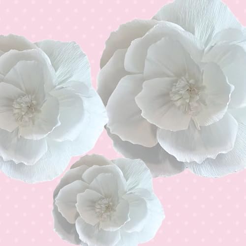 BRT Bearingshui Crepe Paper Flowers Decoration for Wall Total 9 Pcs, Artificial Flowers for Wedding Decor,Flower Backdrop Decor, Baby Bridal Shower Birthday Party, White 3D Wall Flowers Decor - color: White