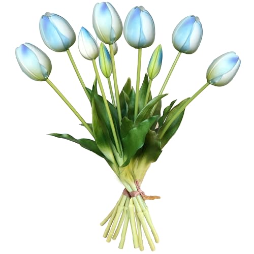 10 Pcs Fake Tulips Tulips Artificial Flowers Real Touch Fake Flowers Artificial Flower Bouquet for Home Table Party Wedding Decoration (Blue) - color: Blue