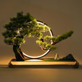 Realistic Simulation Bonsai Tree with LED Lamp Ring, Artificial Bonsai for Home Desk Decor Adjustable Brightness, Zen Welcome Pine Tabletop USB Potted Plant for Living Room Office