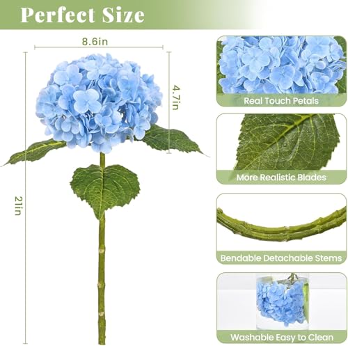 MARTINE MALL 4Pcs 21in Hydrangea Artificial Flowers, Latex Real Touch Hydrangeas Lifelike Large Hydrangea Flowers for Home Decor Party Arrangements Wedding Bouquets Centerpieces (2 White & 2 Blue) - color: White & Blue, size: 4Pcs