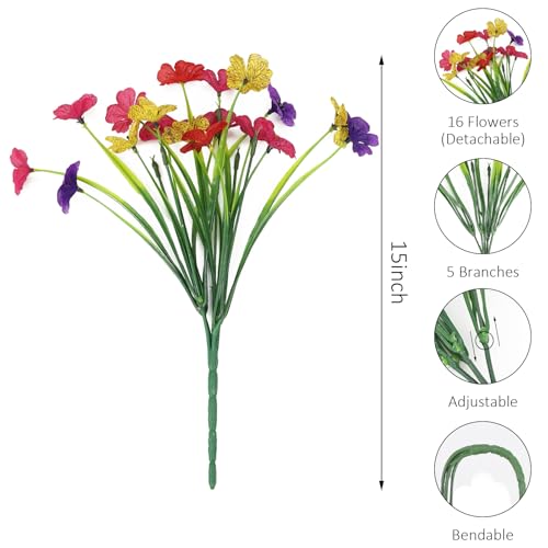 16 Bundles Summer Artificial Flowers Bundies Bulk UV Fake Flowers for Garden Pots Yard Outdoor Porch Home Decor, Colorful Faux Wildflowers Plastic Plant for Outside - color: A - Mix Colors