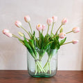 Artificial Tulips Flowers,Soft Touch Latex Bouquet, Fake Tulips,Spring Wedding Home Room Table Centerpiece Decor - color: 15pcs Powder Pink(no Vase)