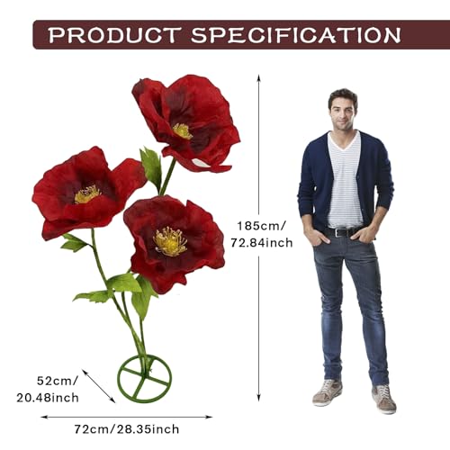 3PCS Giant Artificial Flower Set 3D Realistic Flowers Waterproof Durable Home Garden Wedding Decor Perfect for Party Office Hotel Exhibition Photography Props - color: Burgundy