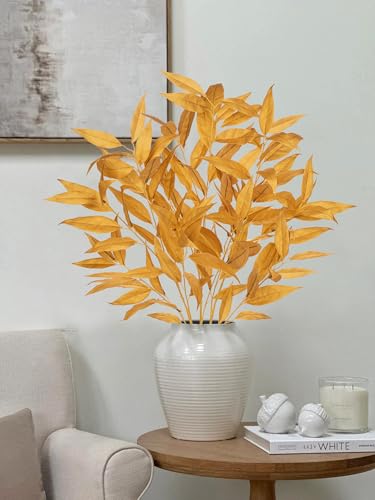 DILATATA 32 inch Gold Artificial Eucalyptus Spray Fall Eucalyptus Leaves Autumn Leaf Branches Faux Fall Stems for Home Floral Arrangement Autumn Festival Thanksgiving Decor - color: Gold