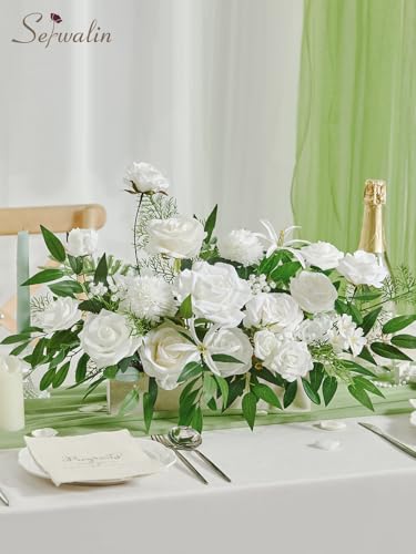 Serwalin White Flowers Artificial, Fake Roses Flowers for Wedding Cake Decoration, Silk Flowers for Wedding Bouquets Baby Shower Centerpieces Floral Arrangements Party Decor - color: A Blooming Bright White, size: 1 Box