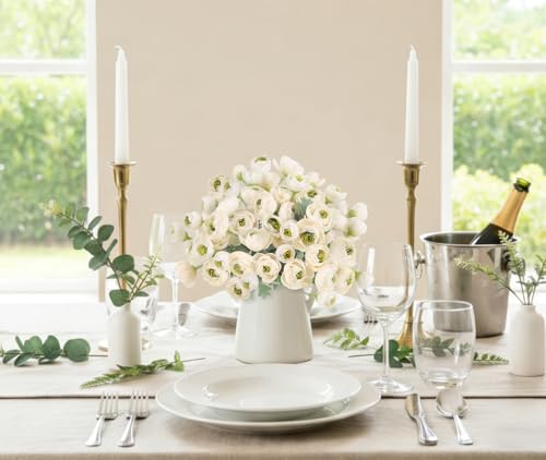 3 Bundles Mini Champagne Peonies Artificial Flowers,9.84" Silk Faux Ranunculus Flower, Artificial Peonies with Stems for Farmhouse Home Office Dining Table Wedding Spring Centerpiece Decor - color: Champagne