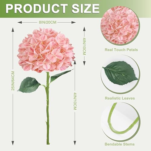 4PCS 25" Hydrangea Artificial Flowers Full Latex Faux Hydrangea Flowers, Artificial Flowers Bouquets for Home Decor Party Arrangements Wedding Bouquets - color: Pink