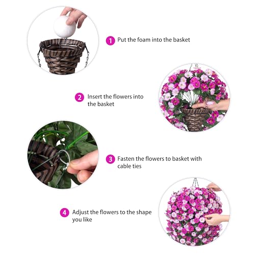 Artificial Fake Hanging Flowers Basket for Outdoor Indoor Decoration,UV Resistant Faux Silk Light Fuchsia and Fuchsia Morning Glory Flowers Plants Realistic Hanging Planter for Outside Home Porch Yard - color: Light Fuchsia+fuchsia Morning Glory