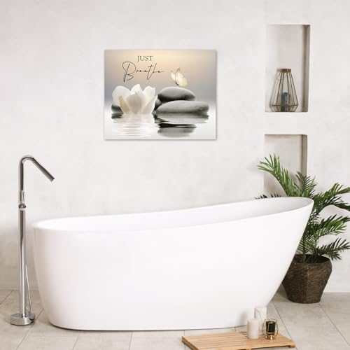 LB Spa Zen Wall Art for Bathroom Water Lily Flower and Butterfly Canvas Wall Art Wall Paintings Home Decor Inspirational Quotes Wall Pictures for Living Room Bedroom Office Ready To Hang,16x12 Inch - color: Beige, size: 12"L x 16"W