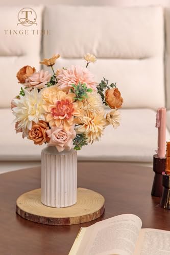 TINGE TIME Fake Flowers Artificial Flowers Peonies Bulbous Chrysanthemum Daisy Hydrangea Sunflower Violets Dahlia Daffodils Epiphyllum Orchid Cherry Blossom Camellia Leyaron (Blush & Champagne) - color: Blush & Champagne