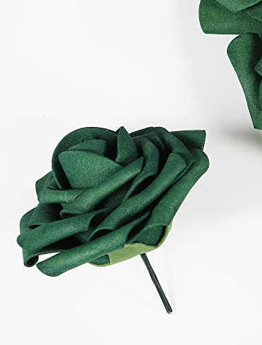 50pcs Artificial Flower，Real Touch Foam Roses w/Stem DIY for Wedding Bouquet Centerpieces Party Shower Home Decor-Green boxpack - color: Green