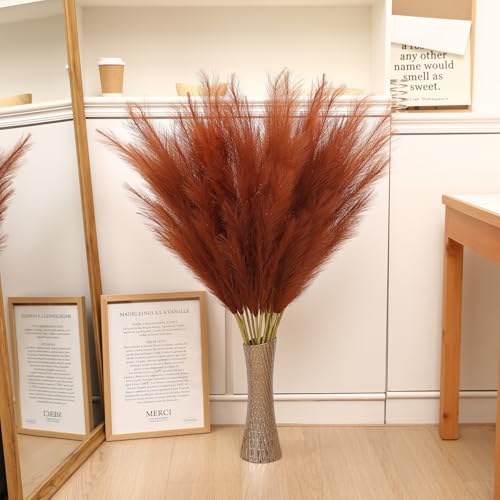 Wertuirk Burnt Orange Pampas Grass, 8 Pcs 45 Inch Tall Large Faux Pompous Grass, Long Artificial Flowers for Floor Vase, Wedding, Party, Baby Shower, Farmhouse and Fall Decor (Burnt Orange) - color: Burnt Orange