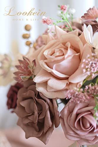 Lookein Artificial Flowers for DIY Wedding Decoration Bridal Bouquet Table Centerpieces Flower Wreaths Aisle Flowers Home Decor, Belle Dusty Rose - color: Belle Dusty Rose