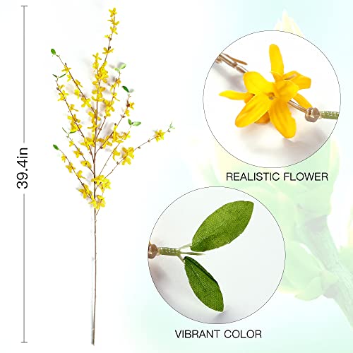 Sggvecsy Fake Forsythia Stems Artificial Orchids Flowers 4 Pcs Fake Forsythia Branches Fake Faux Long Stem Flowers Yellow Silk Forsythia Branches for Home Wedding Indoor Outdoor Decoration