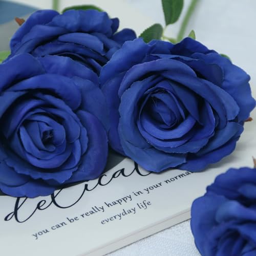 Felice Arts 12 Pack Royal Blue Artificial Flowers with Stems Silk Roses Fake Flowers Bouquet for Wedding Graduation Table Vase Home Kitchen Party DIY Decor - color: Royal Blue