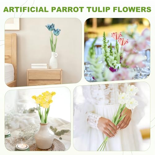 M METERXITY 3-Pack White Artificial Parrot Tulip Flowers,27 Inch Faux Parrot Tulip Silk Bouquets Real Touch Faux Flowers for Home/Wedding/Christmas/Party - color: White
