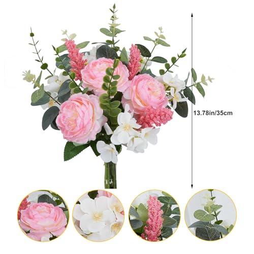 Artificial Silk Flowers Artificial Flowers Bouquets Pink Florals Arrangements Faux Peony Faux Flower Stems for Spring Wedding Bride Home Table Centerpiece Farmhouse Decorations (16PCS)