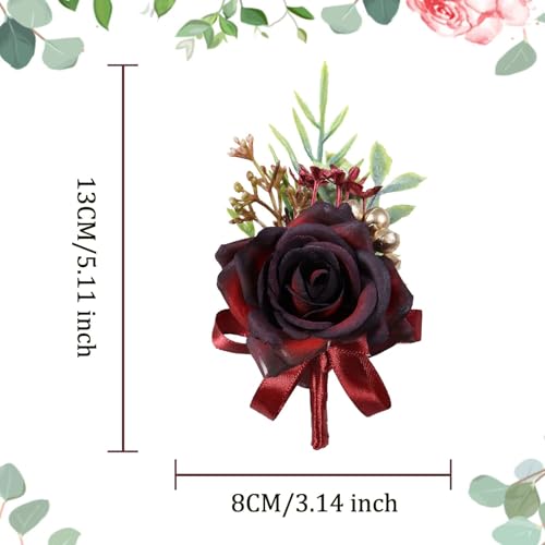 Wine Red Boutonniere for Best Man Wedding Groom Groomsmen Artificial Rose Flowers Wedding Boutonniere for Wedding Homecoming Party Prom Decoration Burgundy Rose Boutonniere - color: Burgundy Rose Boutonniere