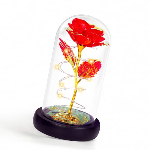 Childom Mothers Day Flowers Gifts for Mom Grandma,Birthday Gifts for Women,Valentines Gifts for Her,Mom,Women,Wife,Grandma,Light Up Rose in Glass Dome,Colorful Red Mothers Day Flowers for Delivery - color: Red Medium