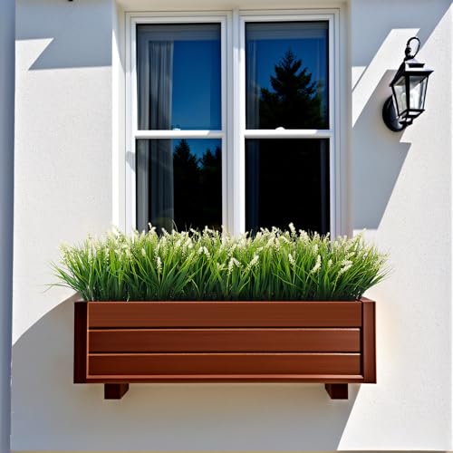 Ammyoo Artificial Faux Plants Flowers for Outdoor Decorations, Fake Monkey Grass for Outside Porch Patio, No Fade Realistic Greenery Plant, UV Resistant Artificial Shrubs for Courtyard Window Garden - color: White, size: 12 Pcs