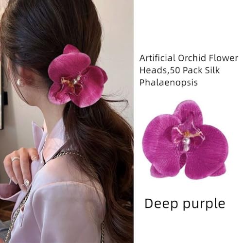 Corkwaw 50 Pcs Orchid Petals Artificial Decorations Orchids Heads Flowers Faux Silk Phalaenopsis Butterfly Flower Heads for Handmade DIY Home Wedding Party Decoration (Deep Purple) - color: Deep Purple