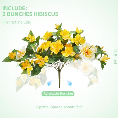 INXUGAO Artificial Flowers for Outdoors Indoors,2 Bunches Fake Hibiscus with Realistic UV Resistant Silk Flower Fabric Leaves,Faux Plants Outside for Home Patio Garden Yard Poch Decor(Yellow,White) - color: Hibiscus S-yellow & White