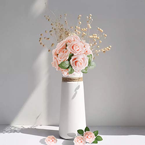 AmyHomie Artificial Flower Blush Pink Rose 25pcs Real Looking Fake Roses w/Stem for DIY Wedding Bouquets Centerpieces Arrangements Party Baby Shower Valentines Day Christmas Tree Decorations - color: Blush Pink
