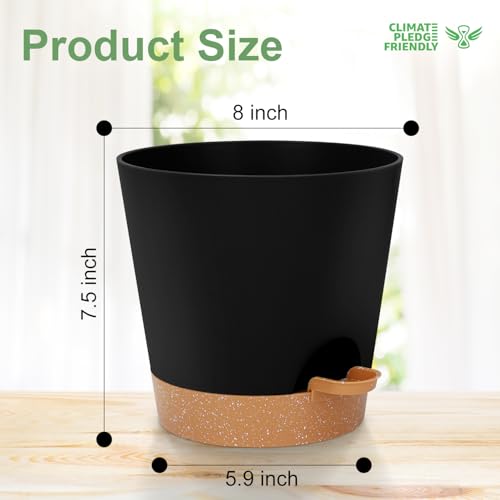YNNICO 8-Inch Plant Pots, Self-Watering Planters with Drainage Holes & Saucers for Indoor and Outdoor Plants (2-Pack,Black) - color: Black, size: 8 inch