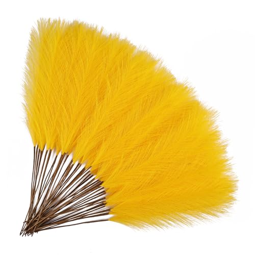 50pcs Golden Yellow Pampas Grass 21.6 Inch Non-Shedding Faux Pampas Grass Decor, Fluffy Artificial Pampas for Boho Home, Wedding Centerpieces and Neutral Vase Arrangements - color: Golden Yellow