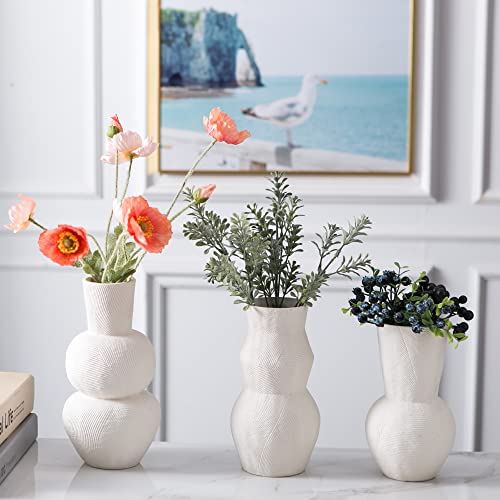 Ceramic Vases for Flowers, Matte White Ribbed Vase Set of 3, Decorative Vases for Pampas Grass, Modern Farmhouse Home Decor, Pottery for Centerpieces, Boho Vases - color: Ribbed Vase