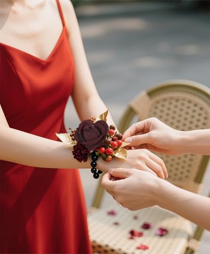 IPOPU 20pcs Burgundy Roses Artificial Velvet Flower Heads Realistic Faux Rose Flowers with Stems in Vase for Wedding Bouquets Bridal Shower Party Home Centerpieces Table Decor (Burgundy) - color: Burgundy