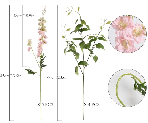 IPOPU 9Pcs Artificial Delphinium Pink Flowers Combo - 33.5" Clematis Greenery Stems, Long Stem Larkspur for Wedding Centerpieces, Bridal Bouquet, Home Party Table Decor - color: Pink