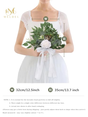 Wedding Bouquets for Bride,Set of 6,Rose White Bridesmaid Bouquet, Eucalyptus Greenery Wedding Floral Arrangements Suitable for Bridal Shower, Toss Bouquet, Wedding Centerpiece, Ceremony Decor - color: 6pcs White&green Bouquets