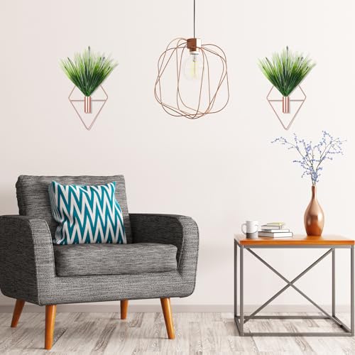 Canlierr 2 Pieces Wall Decor Hanging Planters with Artificial Plants Metal Hanging Vase Indoor Plants Holder Modern Boho Wall Art for Bathroom Bedroom Living Room Decor(Rose Gold,Aquatic Plant) - color: Rose Gold, size: Aquatic Plant