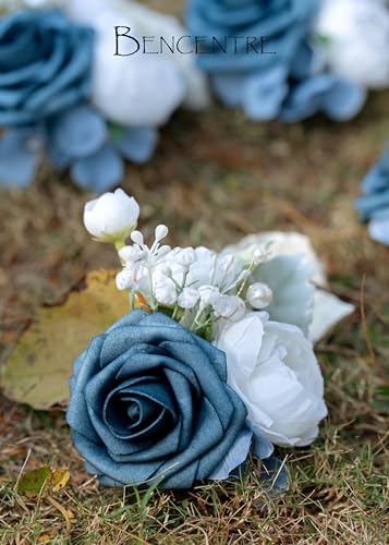 Dusty Blue Corsages for Wedding(Set of 6),Corsages for Prom,Party Prom Hand Flower Decor,Mother of The Bride Corsage,Bridesmaid Wrist Corsage - color: Dusty Blue