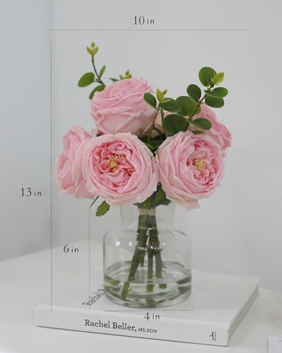 CHASMILE Artificial Flowers with Pink Roses in Vase, Lifelike Fake Flowers in Vase, Faux Flower Arrangements for Dining Table Centerpiece Decor, Table Centerpieces for Dining Room - color: Pink Simulated Rose With Vase