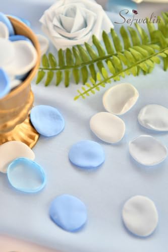 Serwalin 300Pcs Silk Rose Petals Flower Petals for Christmas Weddings Proposal Blue and White Petals Flower Girl Petals Aisle Flower Girl Basket Runner Bridal Shower Table Decor (3 Color Mixes) - color: Blue White, size: 300pcs
