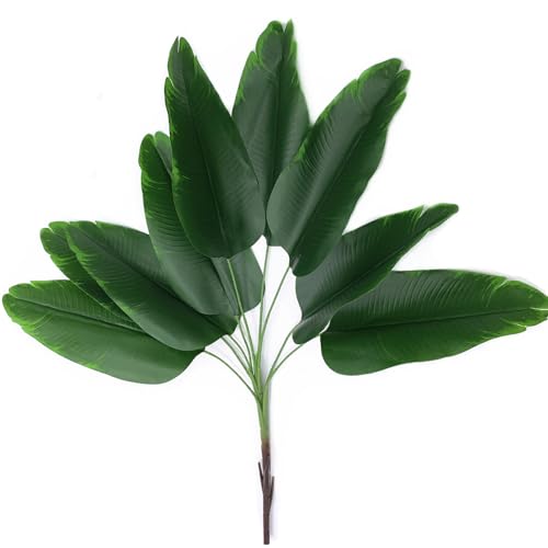 Artificial Tropical Leaves Plants, Fake Banana Tree Palm Plant Monstera Leaf Faux Green Large Bushes Plastic Greenery Shrubs for Home Garden Decor Indoor Outdoor Verandah Wedding Party Decoration - color: Banana Tree - 1 Pack