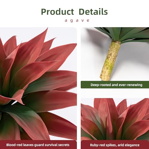 Artificial Agave Faux Agave Fake Greenery Outdoor Artificial Plants Fake Plants 28" for Indoor Home Decor Plastic Plants Outdoor Decor Front Porch Decor Simulation Plants(Red) 2pcs No Vase - color: 28''red