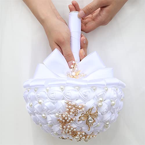 Sharebeauty 5.9 Inch Handmade Satin Rose Bridal Bouquet Toss Round Wedding Bouquet Throw Toss Artificial Flower Bunch White - color: W322g11 White, size: 5.9 inches / 15 cm