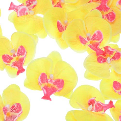 M METERXITY 20-Pack Artificial Orchid Flower Heads, Silk Faux Butterfly Flowers Head for Wedding/Bouquet/Bridal/Party Decor, Fake Phalaenopsis Petals Bulk [2.76 Inch, Yellow] - color: Yellow, size: 2.76 Inch