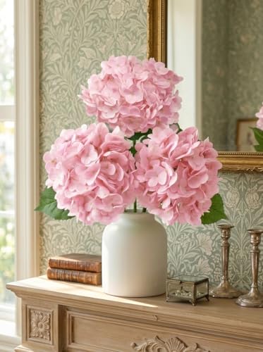 3 Pcs Real Touch Pink Hydrangea Artificial Flowers - 20" Large Jumbo 3D Latex Light Blush Pink Faux Hydrangeas for Baby Shower, Wedding Centerpieces, Vase Floral Arrangement (Light Pink) - color: Light Pink