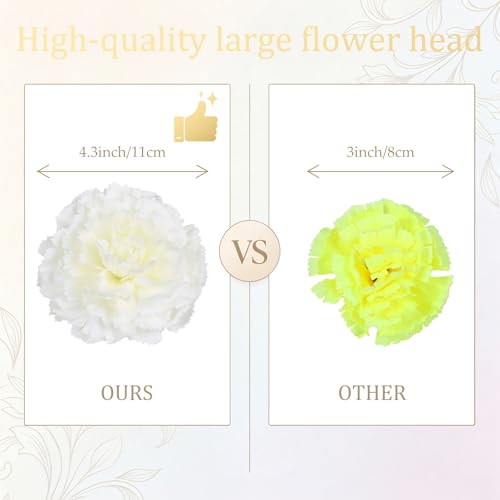 White Carnations Artificial Flowers 10Pcs Large Carnations Heads Lush Silk Flowers Bouquet with Stems for Wedding Bouquets Bridal Home Table Centerpieces(White) - color: Ivory