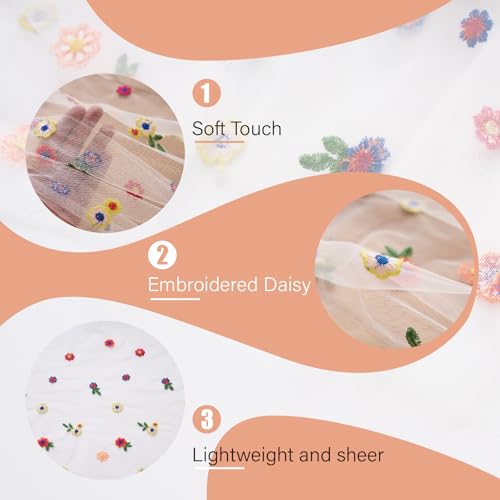 Lvory Embroidery Daisy Table Runner 10ft 120 Inch Fall Florals Gauze Tulle Cheesecloth Holiday Kitchen Dining Table Decoration for Home Wedding Party Baby Shower Birthday Decorations - color: Ivory, size: 10ft x 1Pack