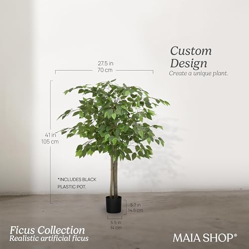 Maia Shop 3ft 5in Artificial Ficus Tree Plant for House, Apartment or Office – Realistic Fake Indoor Plants for Living Room, Kitchen, Bedroom, Entryway or Bathroom – Faux Greenery for Home Décor - color: Ficus, size: 3ft 5in