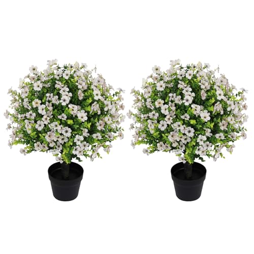 24" Artificial Potted Plants Outdoor Set of 2, UV Resistant Faux White Daisy Mums Flowers with Eucalyptus, Decorative Plants in Pots for Front Porch, Patio & Entryway - color: White, size: 24in Daisy Eucalyptus
