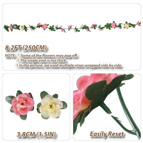 Miracliy 8Pcs 66FT Flower Garland, Orange and Champagne Artificial Rose Floral Vines Fake Hanging Spring Flower Garland for Wall Backdrop Wedding Arch Tea Party Door Mantle Decoration - color: Yellow-8pcs
