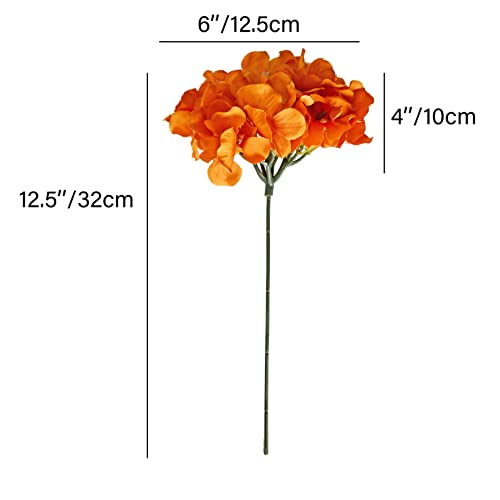 ONLY ART Orange Silk Hydrangea Flower Heads 10 Pcs with Removable Stems 12.5" Faux Flowers for Home, Wedding & Event Décor