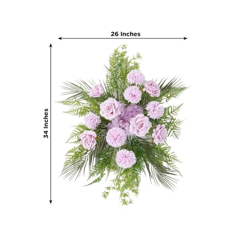 Efavormart Lavender Lilac Wedding Arch Swag, Artificial Rose and Chrysanthemum Floral Arrangement with Tropical Palm Leaves for Backdrop and Reception Decor - color: Lavender Arch02